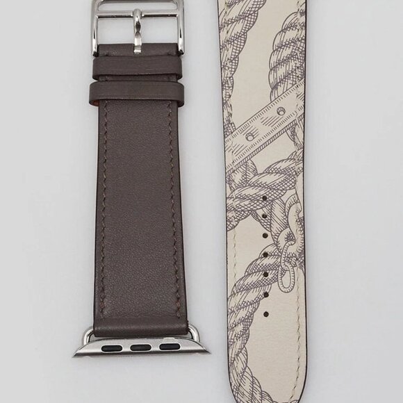 Hermes Beton/Etain Printed Leather 38mm Apple Watch Strap - Picture 1 of 7